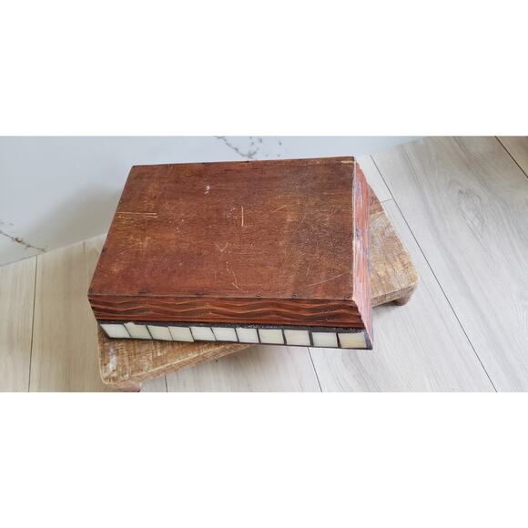 VTG Mosaic Wood Box Victorian Ladies Scene Mother of Pearl Tile Inlay MCM Decor - Picture 5 of 11